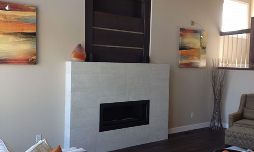 Cosmo gas fireplace installed into the new showhome for Authentech Homes